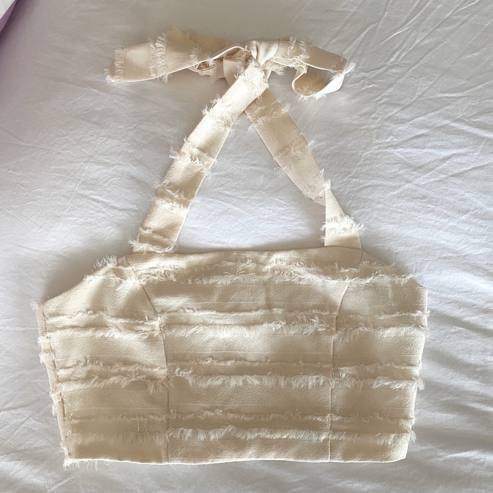 Never worn. Ivory halter tied crop top. Monochrome striped.